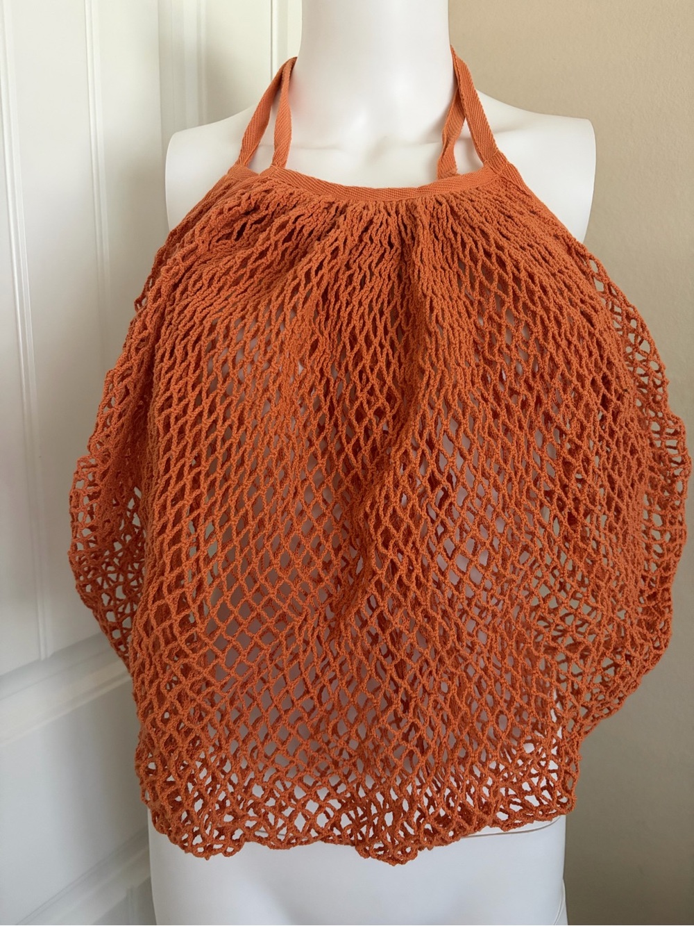 Simple Orange Knit Crochet Mesh Market Beach Tote Bag